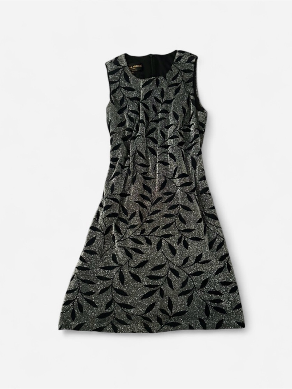 Donna Ricco Black & Silver Leaf-Pattern Sleeveless A-Line Dress